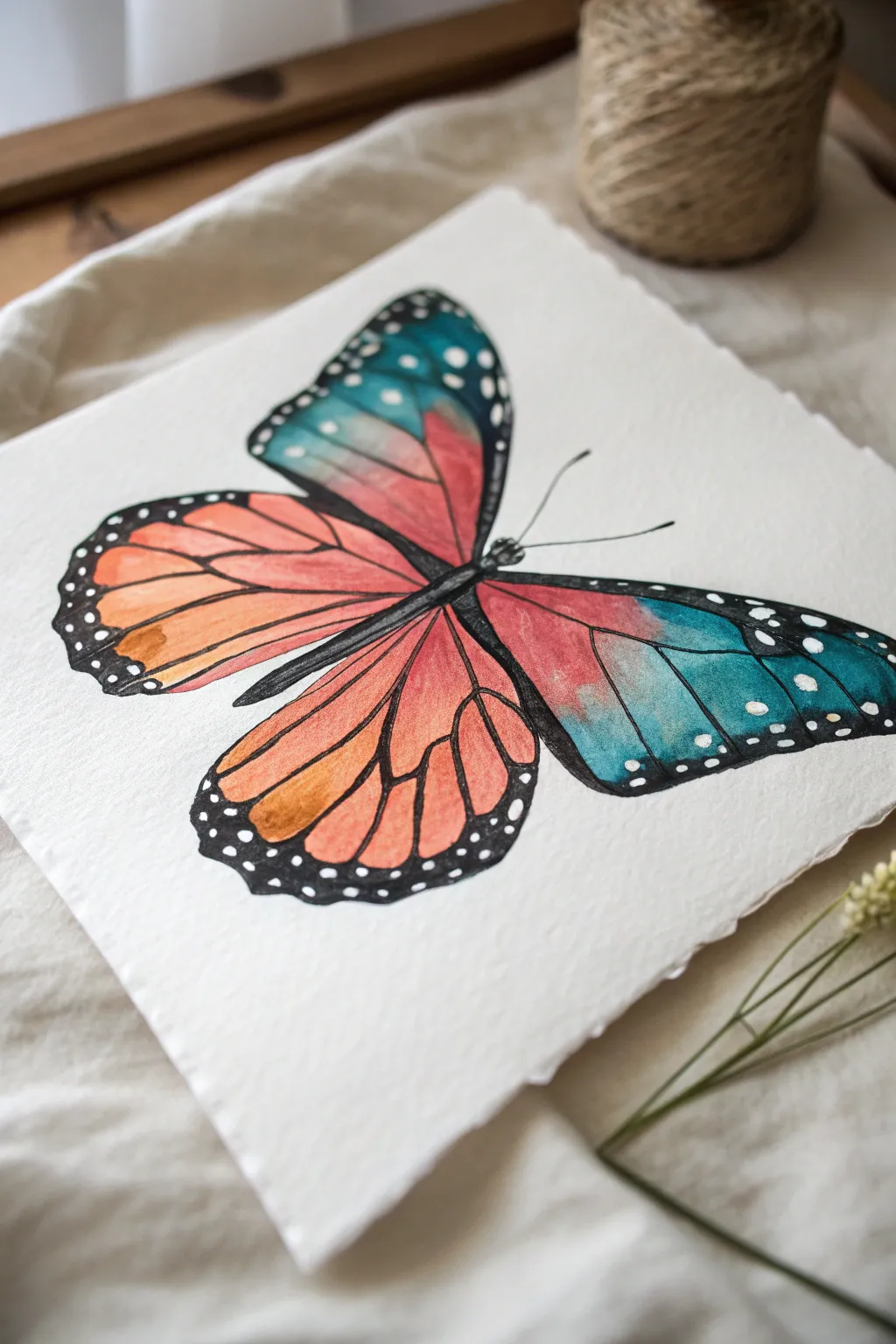 Practice crisp black veins and tiny white highlights with a bold, minimalist butterfly study