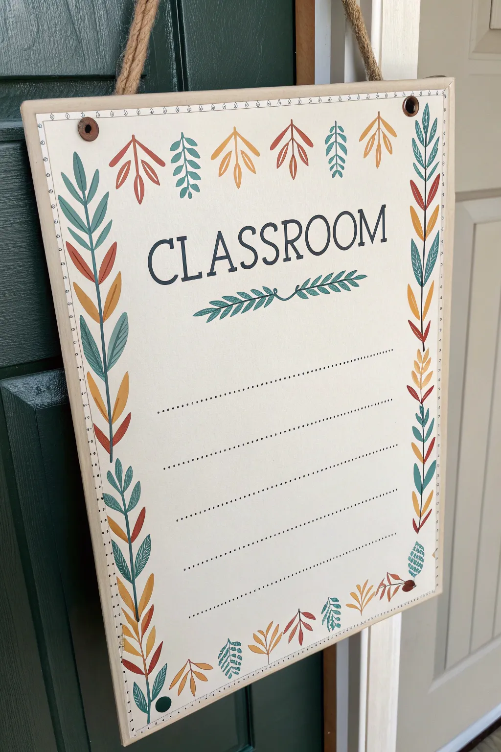 Minimal boho classroom door sign canvas with bold border and space for name and grade