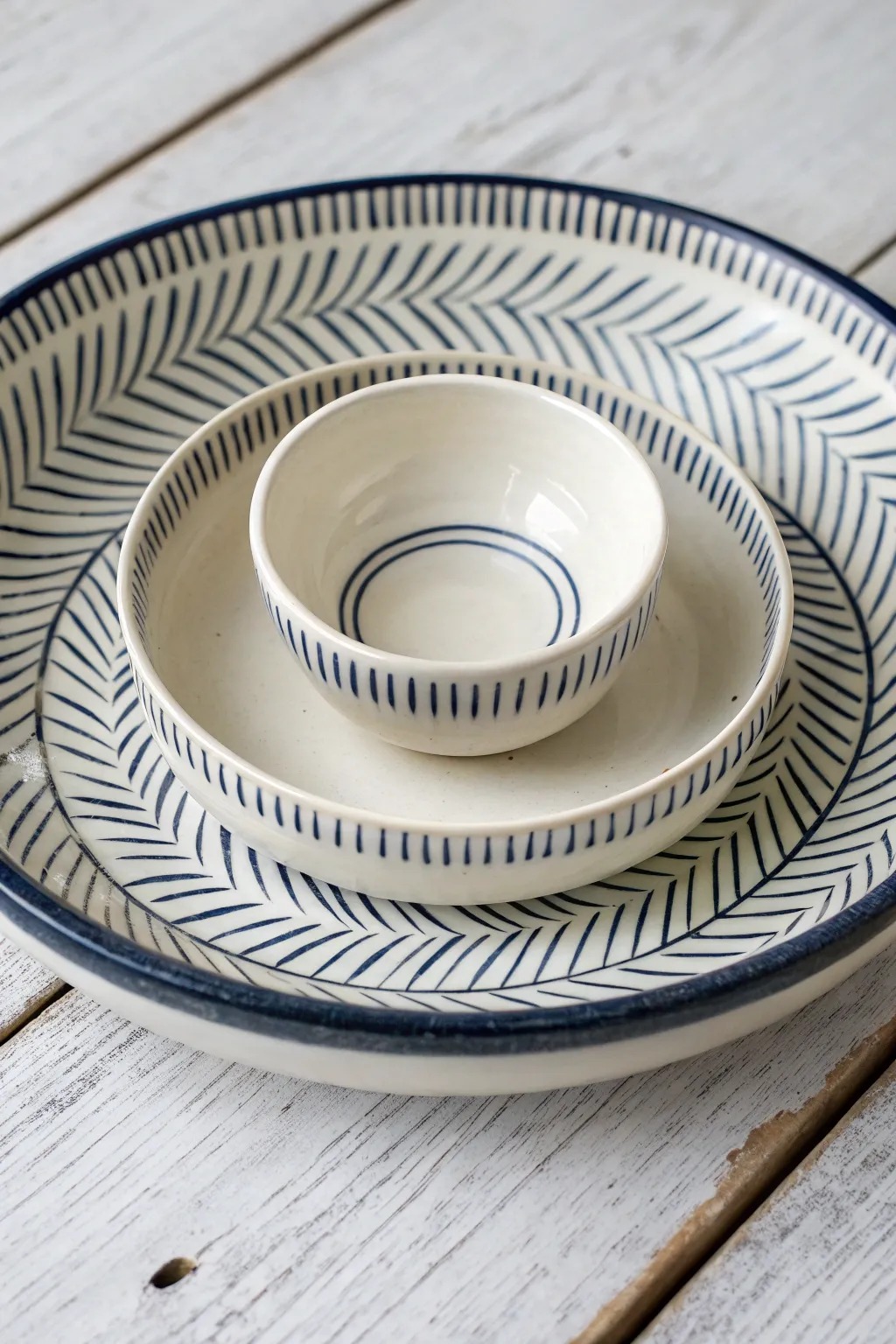 Monochrome lines wrap the chip ring for a sleek, modern DIY chip and dip bowl look.