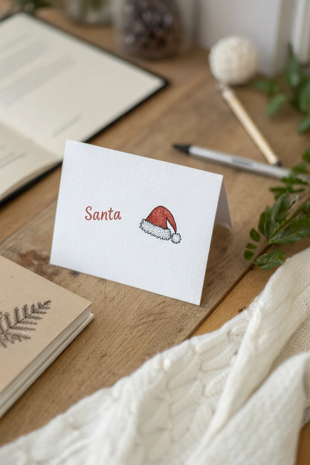 Mini Santa hat corner doodles in bold red and clean lines for simple festive card decor