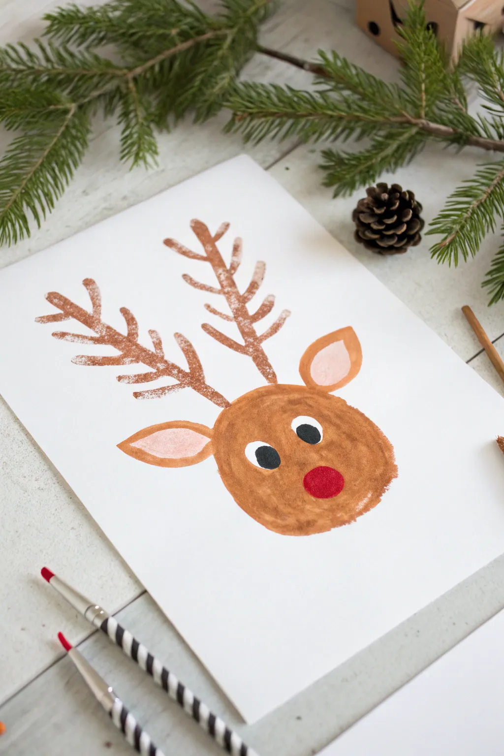Adorable reindeer handprint antlers with a bold red nose, perfect for toddler Christmas art