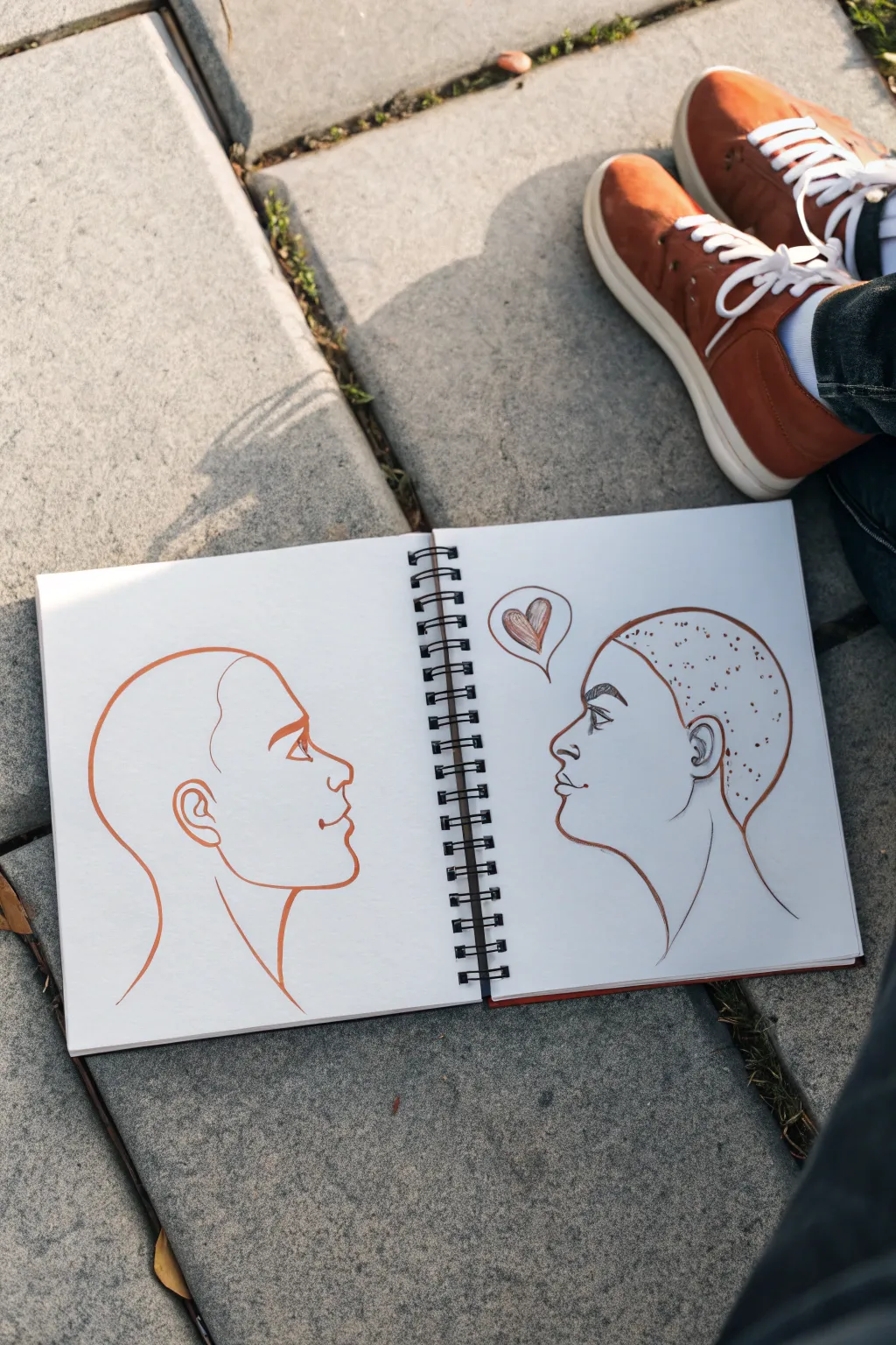 Mirrored profiles and one shared thought cloud, a calming connection sketch to try today.