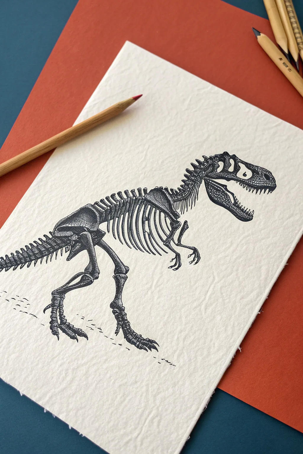 Inspire their inner paleontologist with this distinctive T-Rex skeleton sketch idea.