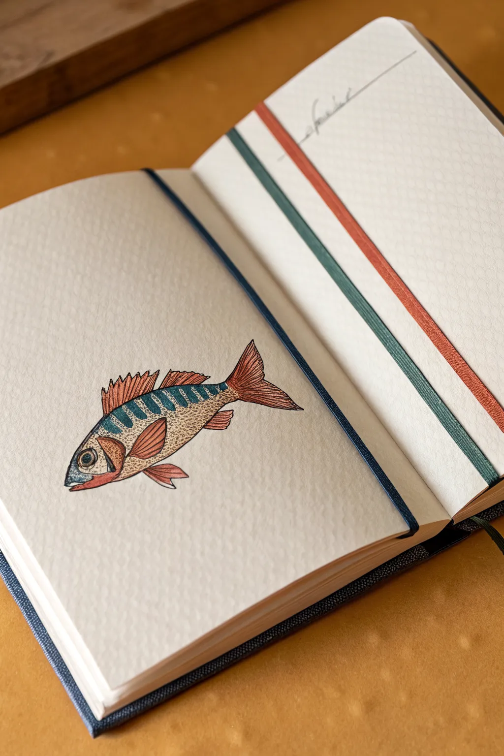 Striped reef fish sketch for practicing curved patterns and simple 3D shading in bold color.