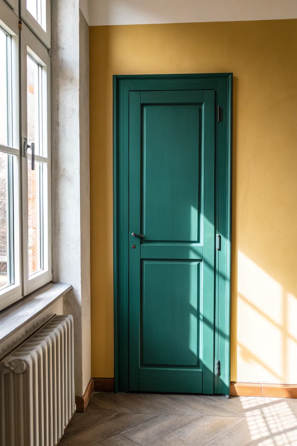 See how satin cupboard paint pops against a matte wall with crisp, glowing reflections.