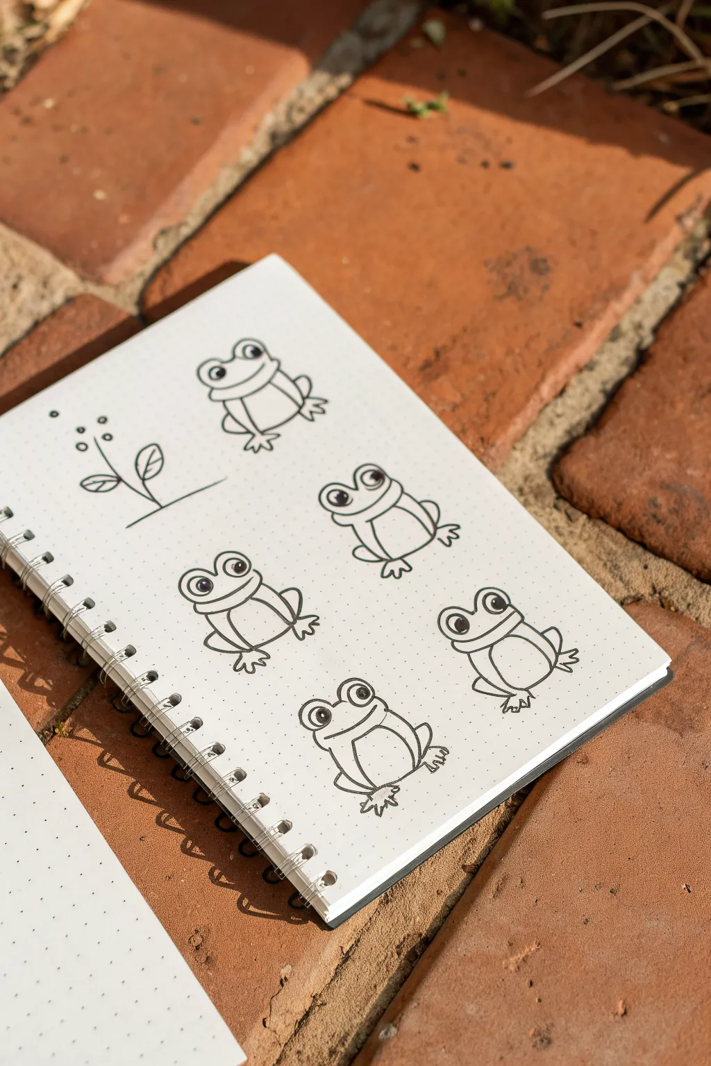 Round frog doodle in 6 easy steps, minimal shapes and blush cheeks for beginner artists
