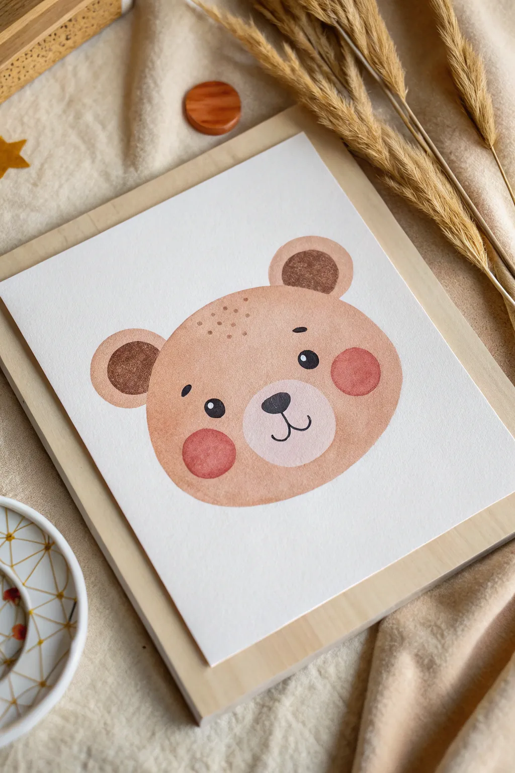 Simple round bear face painting with rosy cheeks, perfect for cute beginner art ideas.