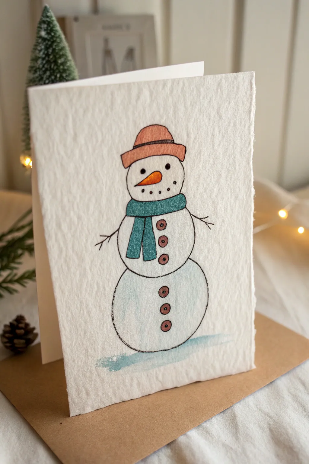 Minimal snowman sketch with heart-shaped buttons for an extra cute, cozy winter touch