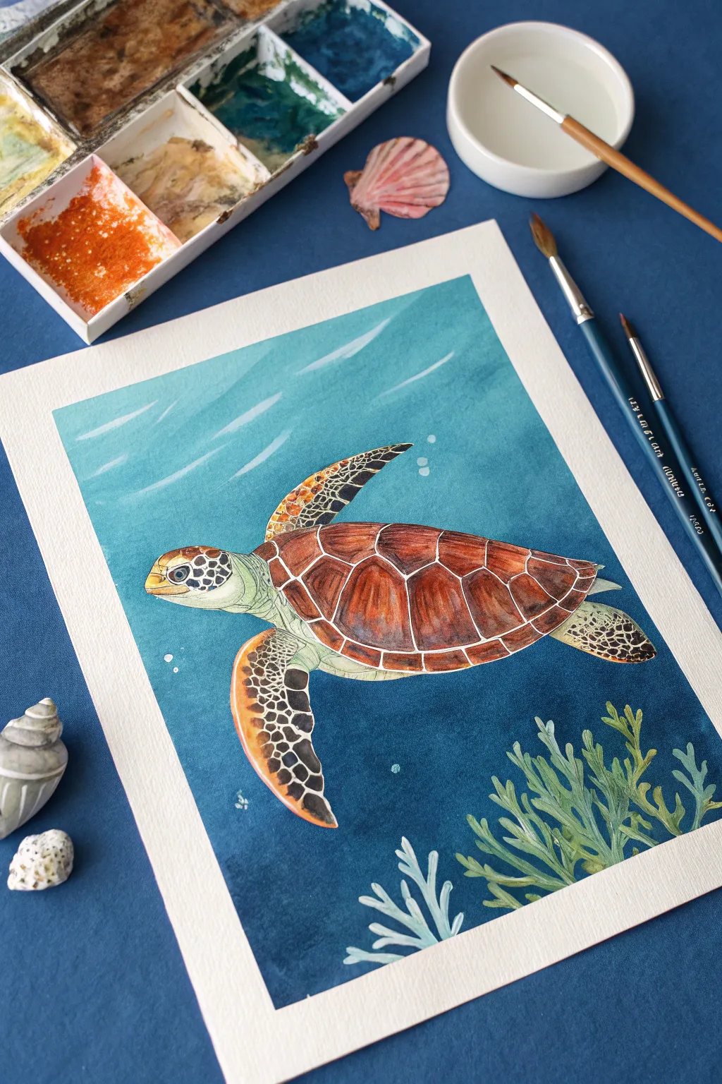 Bring the deep blue sea to your canvas with this vibrant sea turtle painting idea.