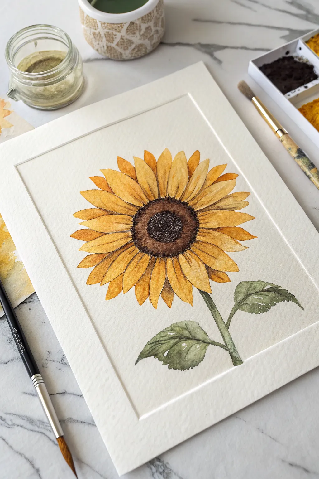 Petal tip highlights make this easy cute sunflower pop with bold color and simple brushstrokes