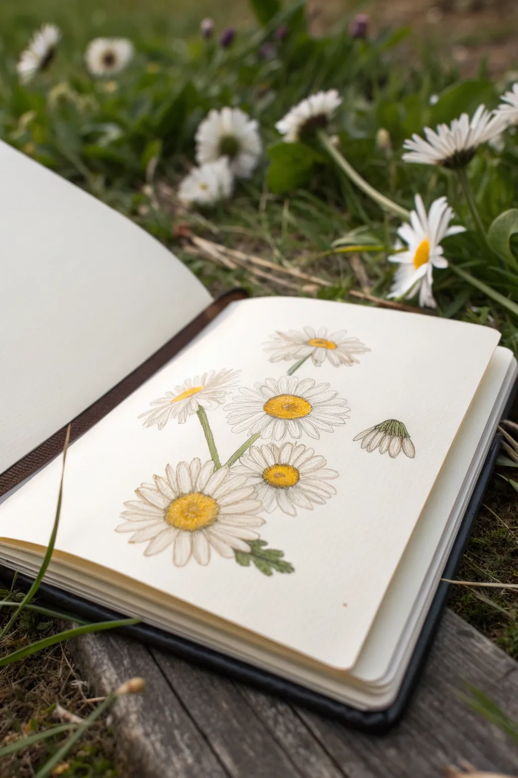 Press-and-lift petal stroke practice: simple daisy center with short, long, and twisted petals