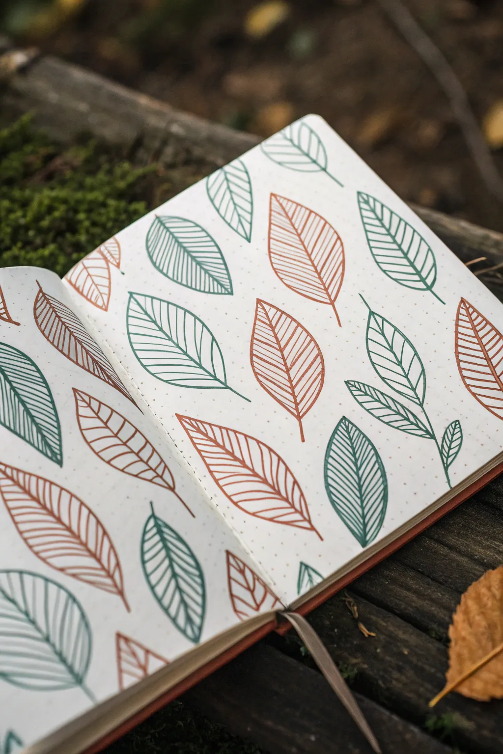 Calm leaf repeat pattern drawing idea in minimal boho colors, easy to recreate and soothing