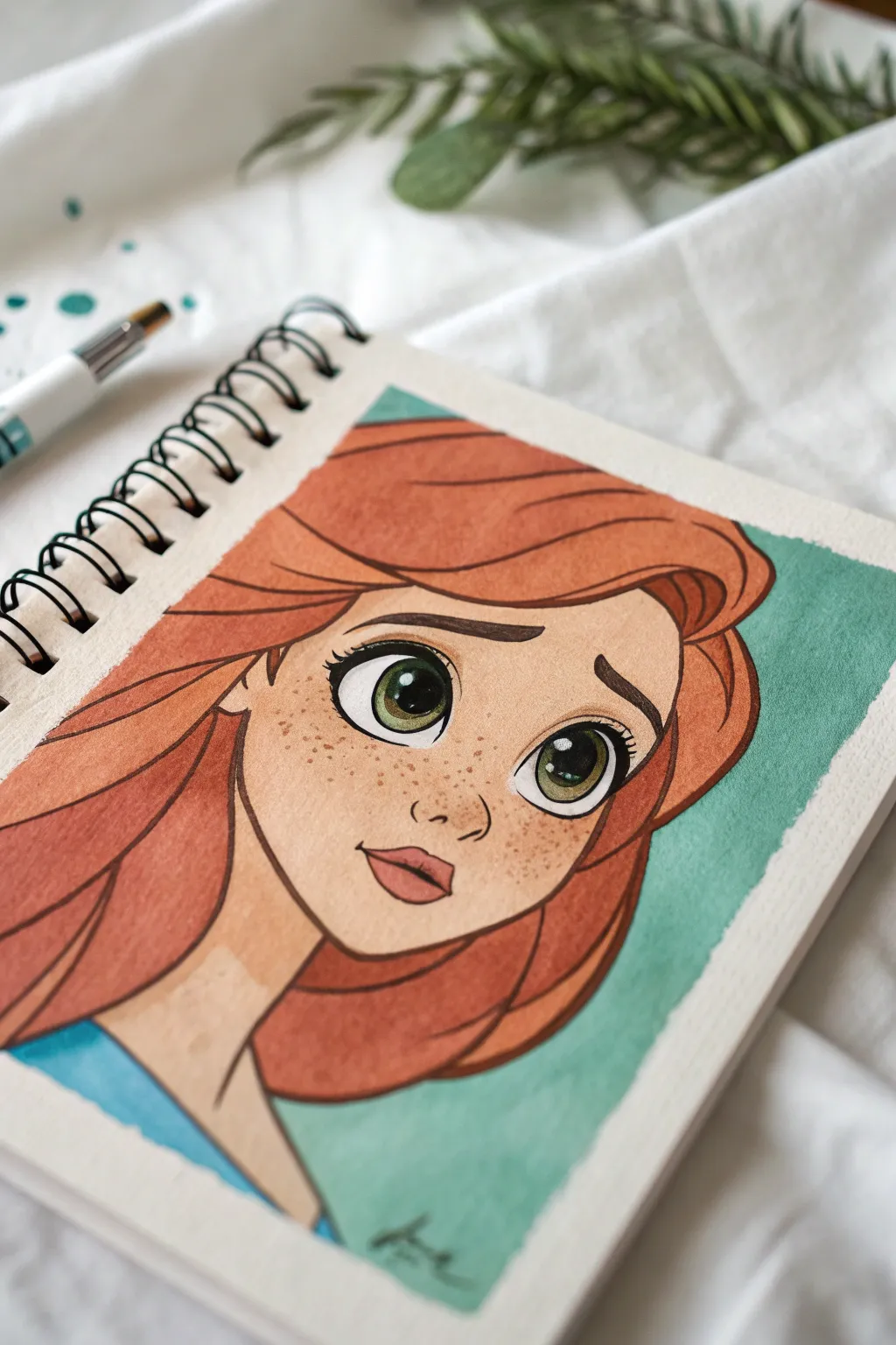 Big-eyed cartoon portrait practice: flat tones and one soft chin shadow for beginners.