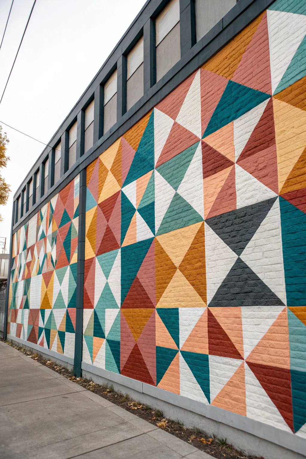 Community quilt mural blocks with bold patterns and stitched seams for a warm, diverse statement