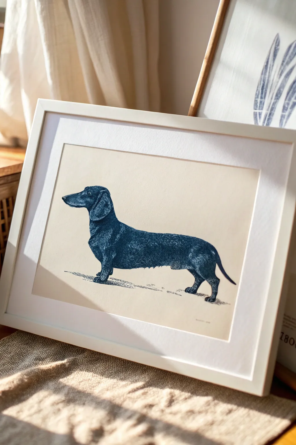 Long-body dachshund side-view silhouette with a grounded shadow, minimalist dog drawing idea