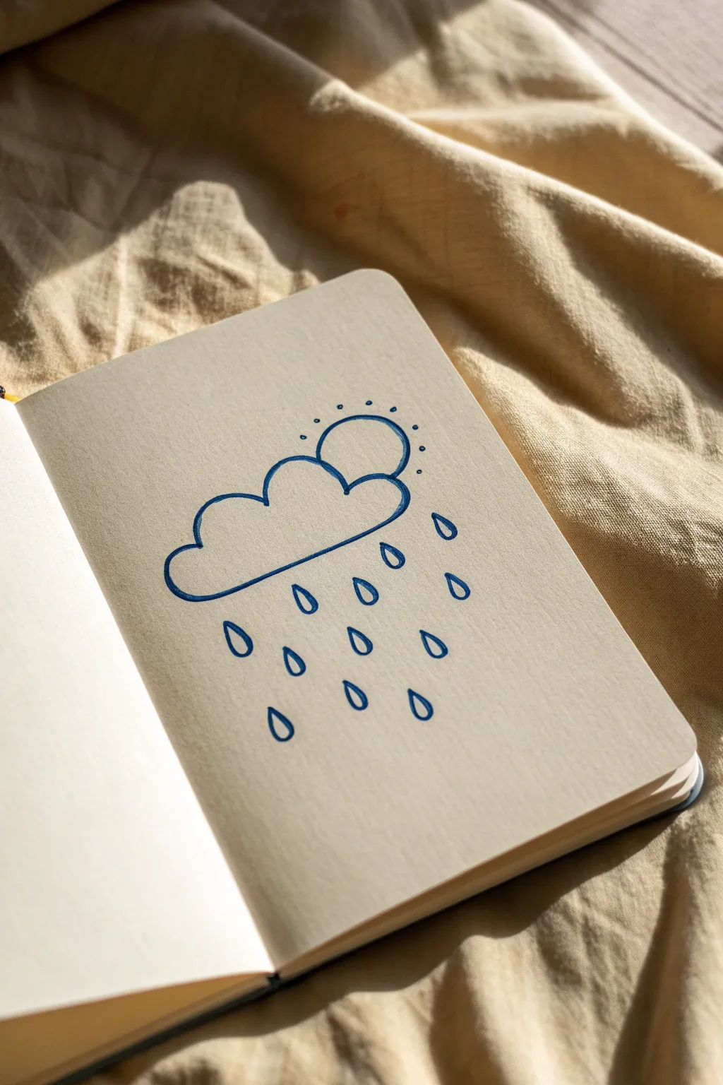 Easy cloud doodle: a puffy outline with neat teardrop raindrops for cozy sketchbook vibes