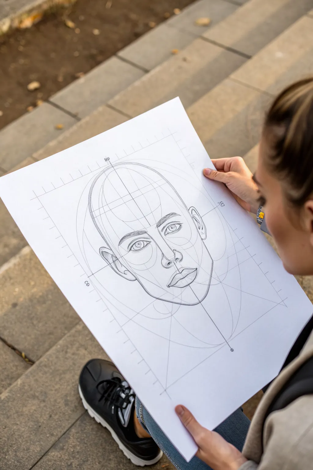 Minimal front-facing face map templates to trace, with separate eyes, nose and lips guides.