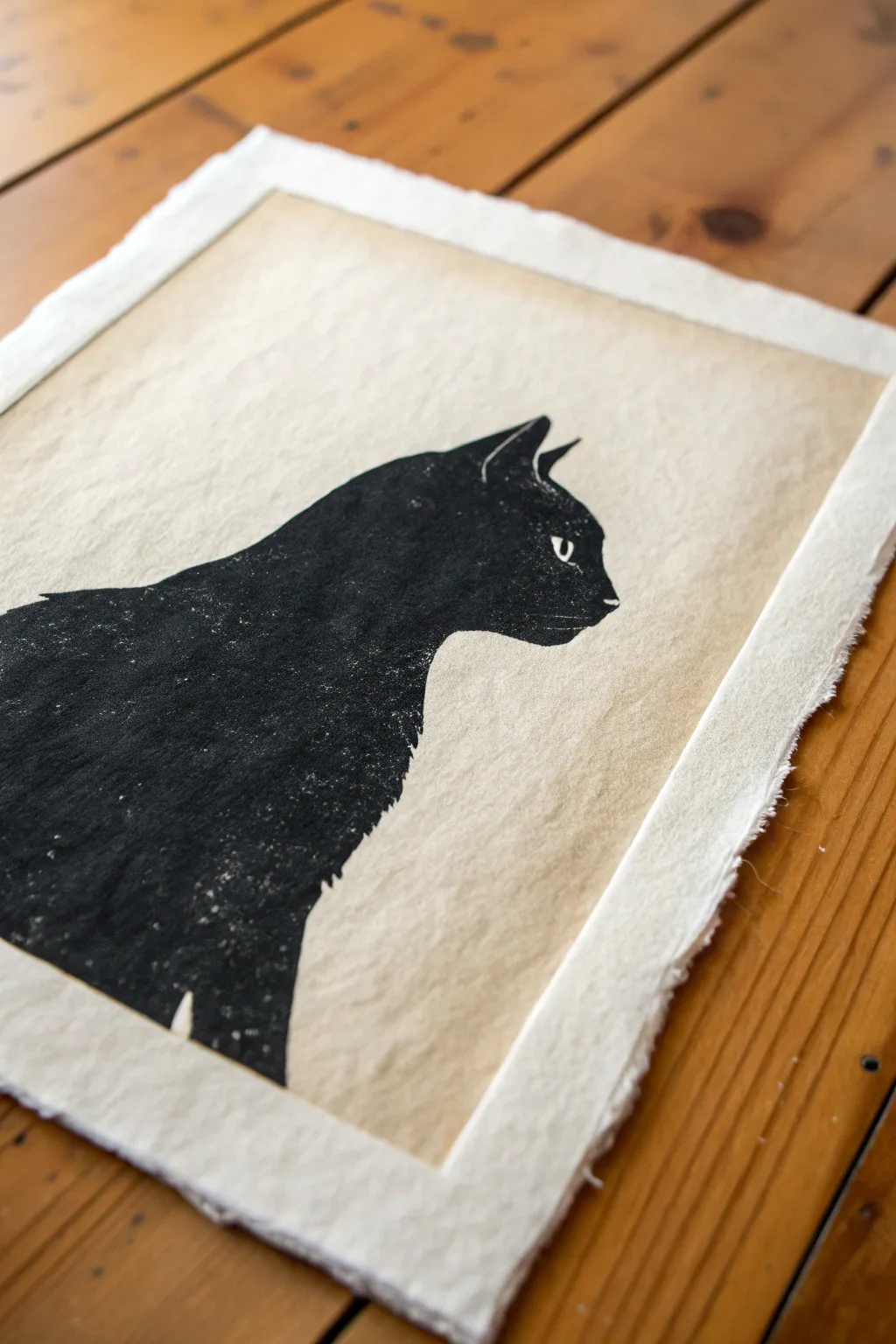 Minimal charcoal cat silhouette on soft light paper, high contrast and easy to recreate.