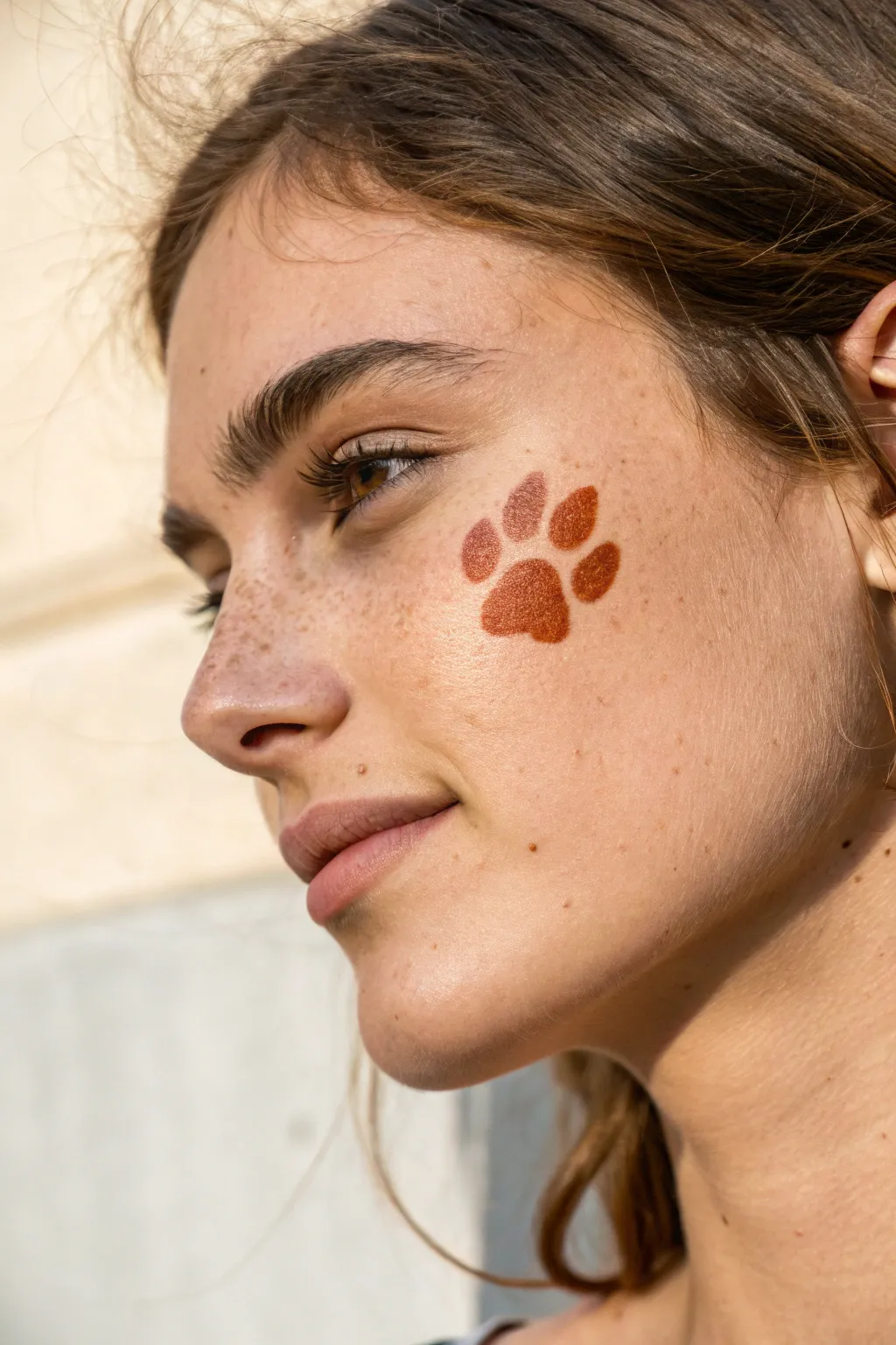Tiny paw print cheek stamp: one bold pad and four beans, plus a soft second print.