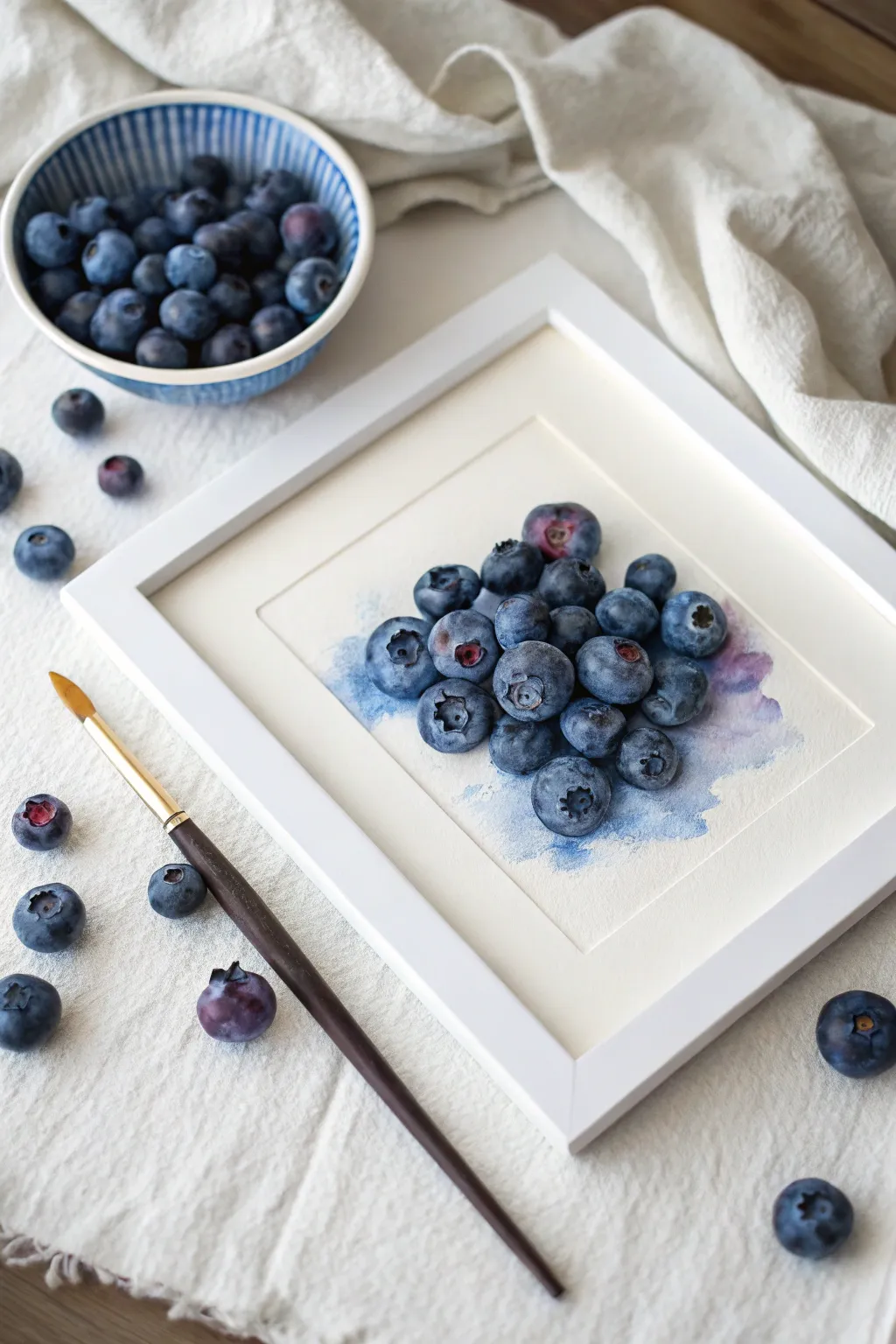 Loose circle blueberries in bold blues and purples for a minimalist, easy fruit painting idea