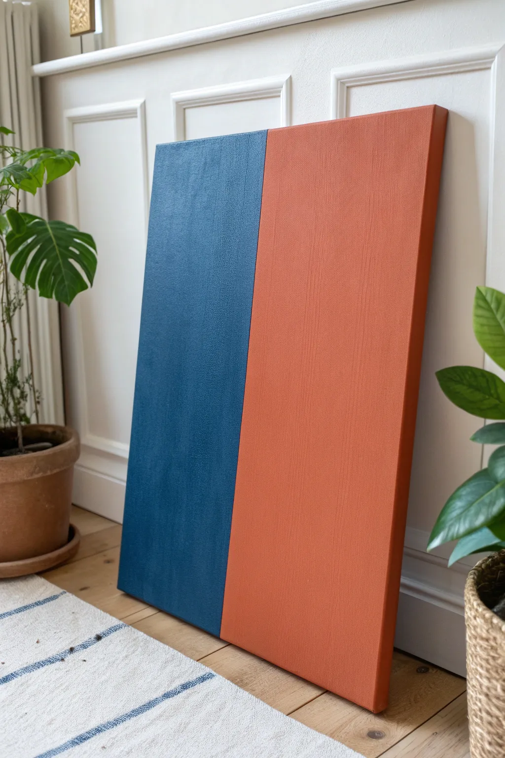 Half-and-half color block canvas with a crisp taped edge, minimalist and endlessly customizable.