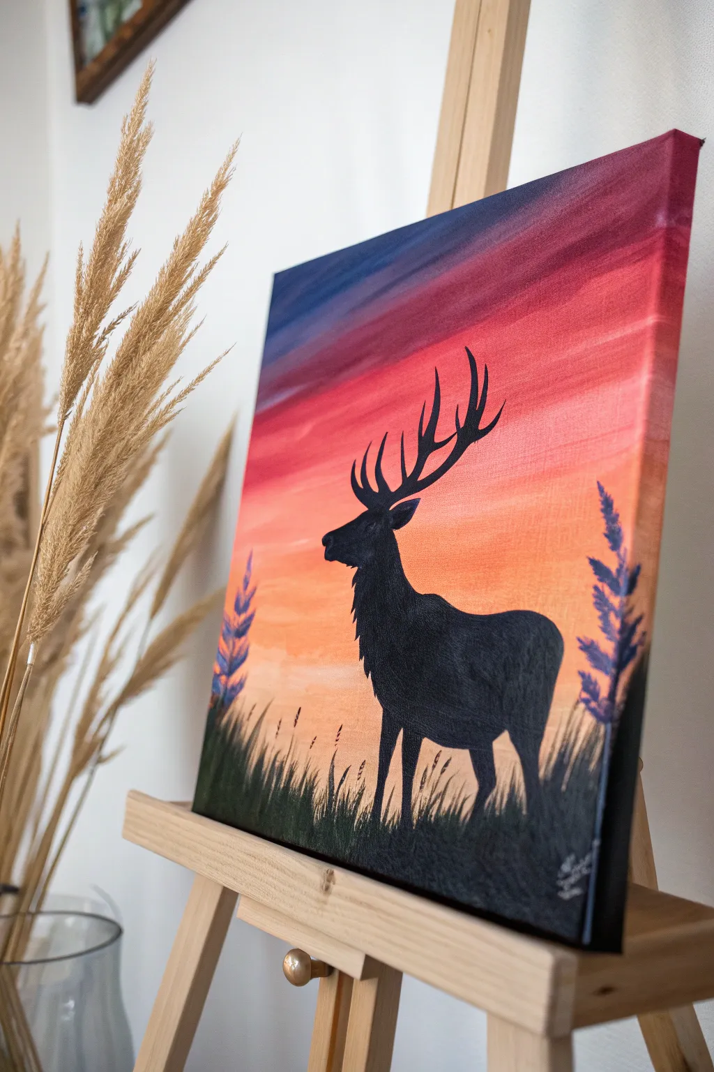 Bold animal silhouette on a sunset-gradient canvas, perfect for an easy group painting night