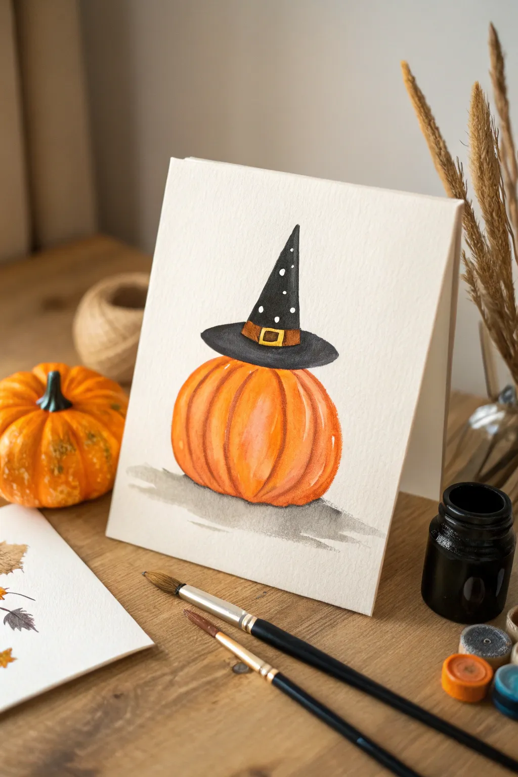 Simple pumpkin with a witch hat: a minimal, beginner-friendly Halloween painting with bold contrast.