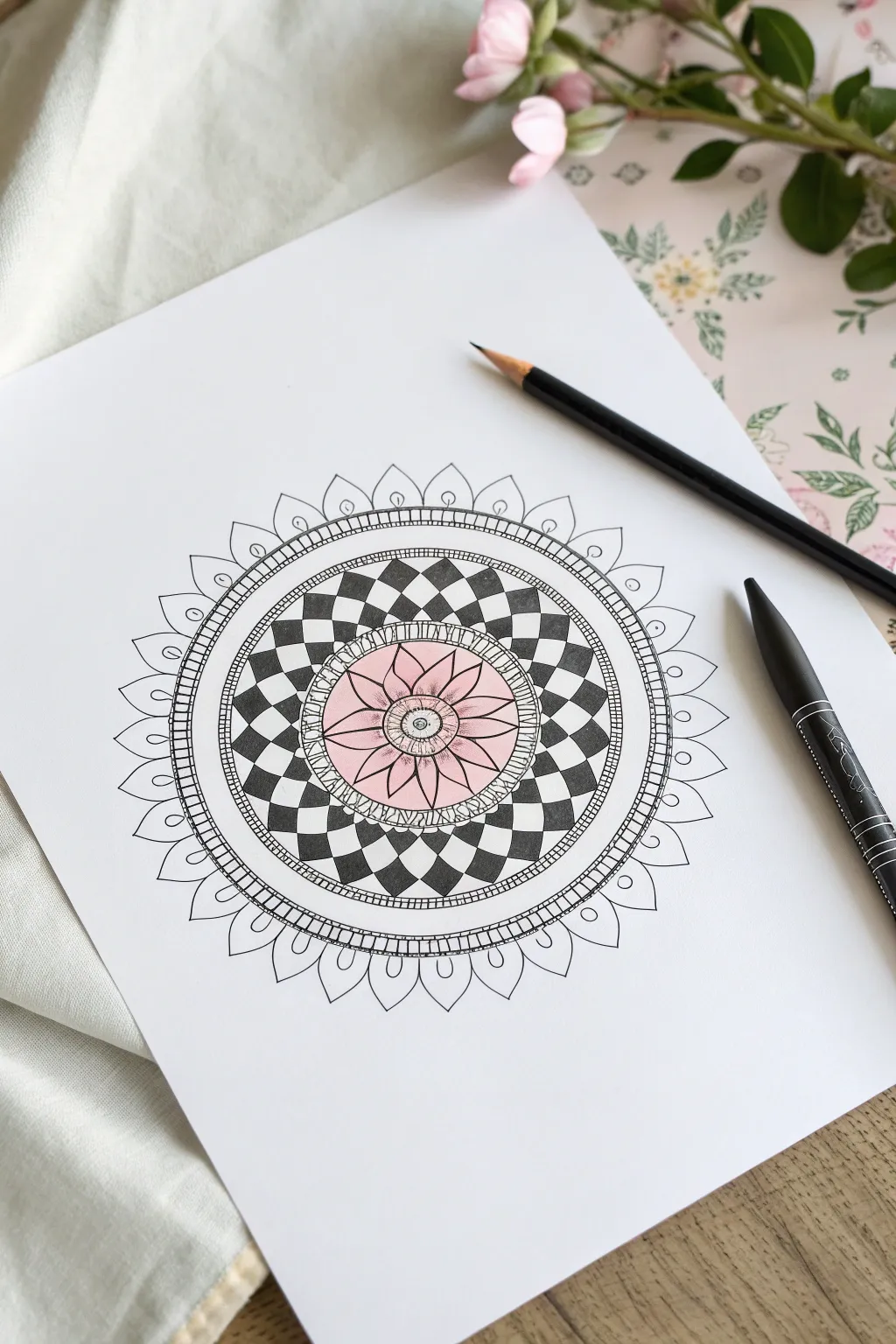 Try this checkerboard ring mandala for a bold, beginner friendly pattern with calm boho vibes