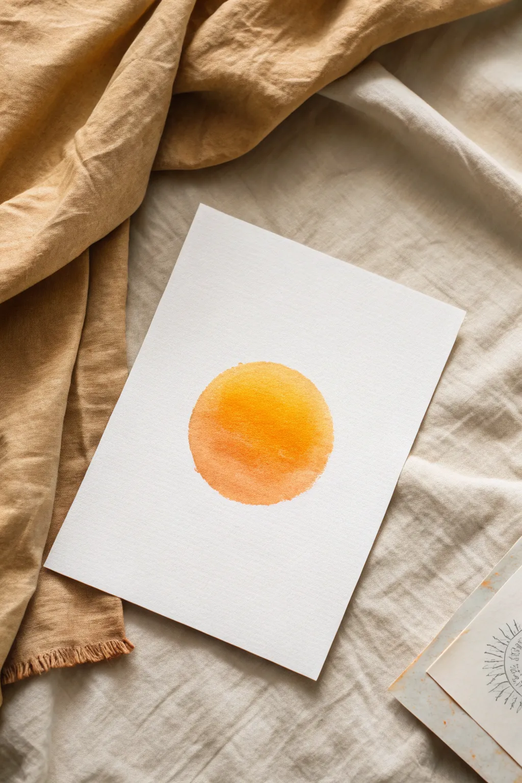 Warm gradient sun painting with a crisp sponge-stamped circle, minimalist and bold.