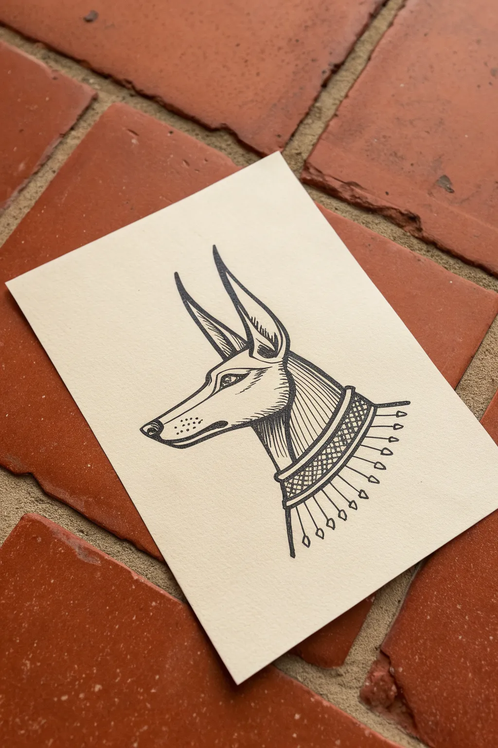 Easy Anubis head outline in clean line art, bold black accents, minimalist Egyptian vibe