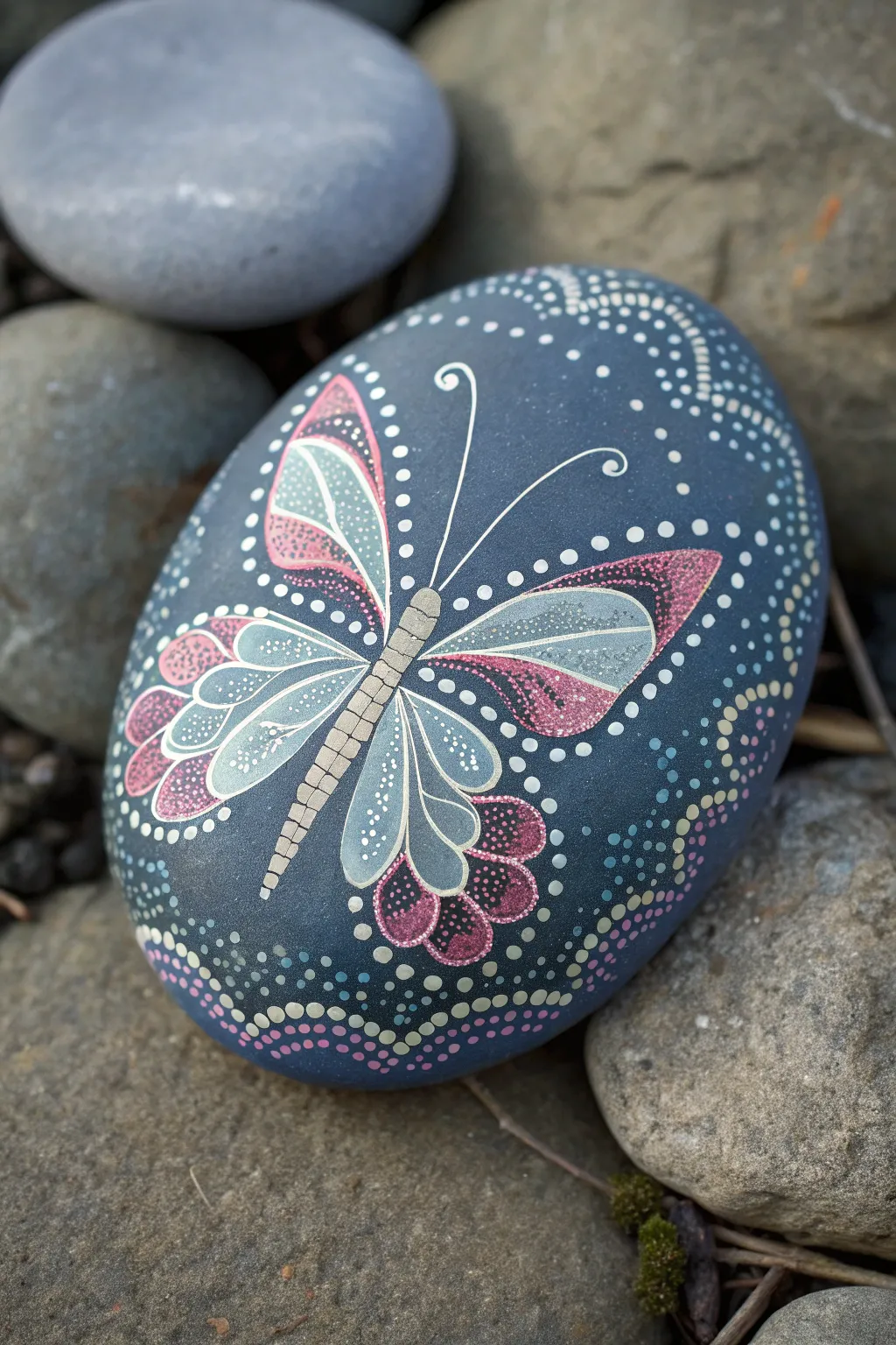 Fairy wings pattern rock in bold colors with delicate veins, minimalist boho craft inspo