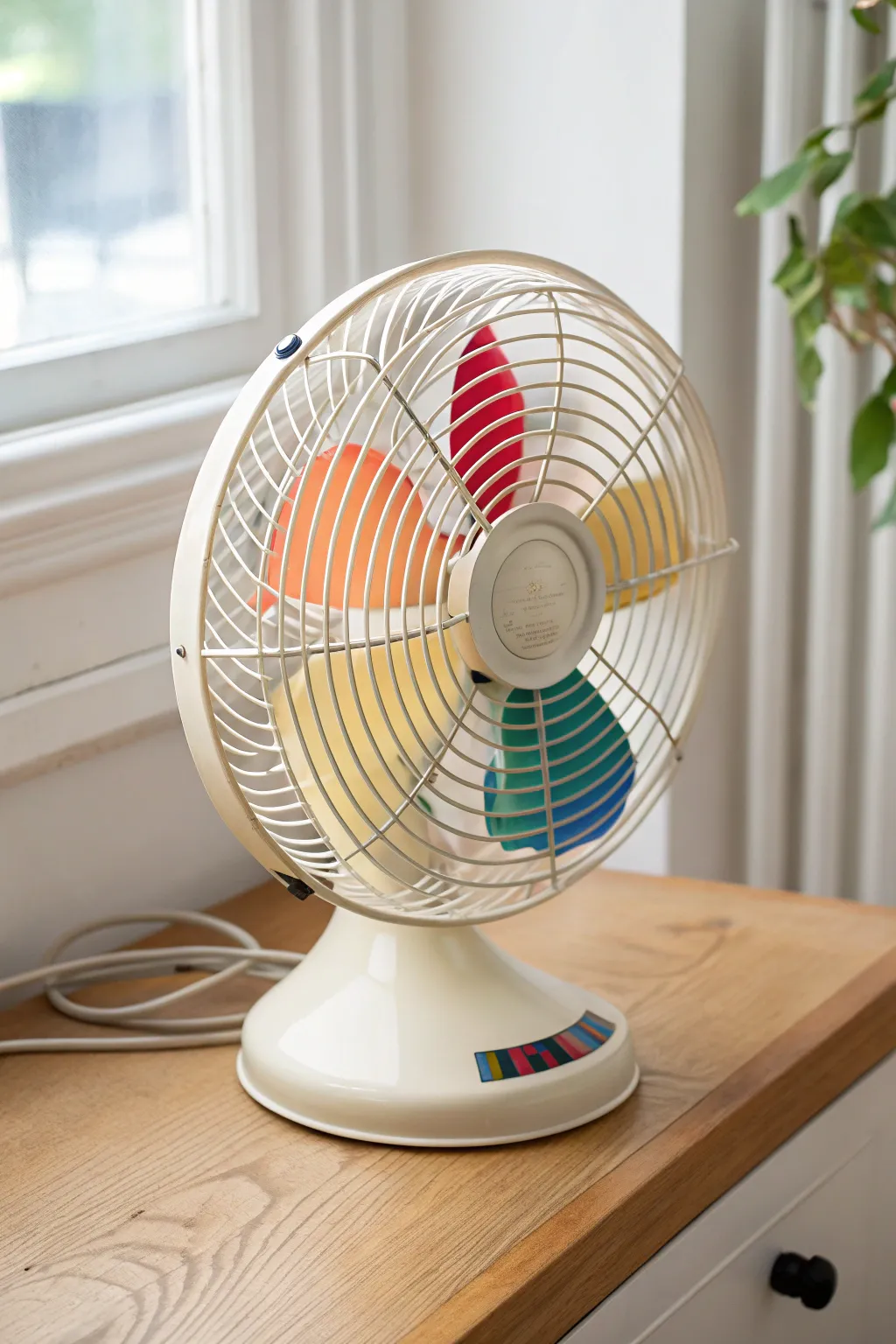 Painted rainbow fan blades create a dreamy spin blur for a bold minimalist DIY accent