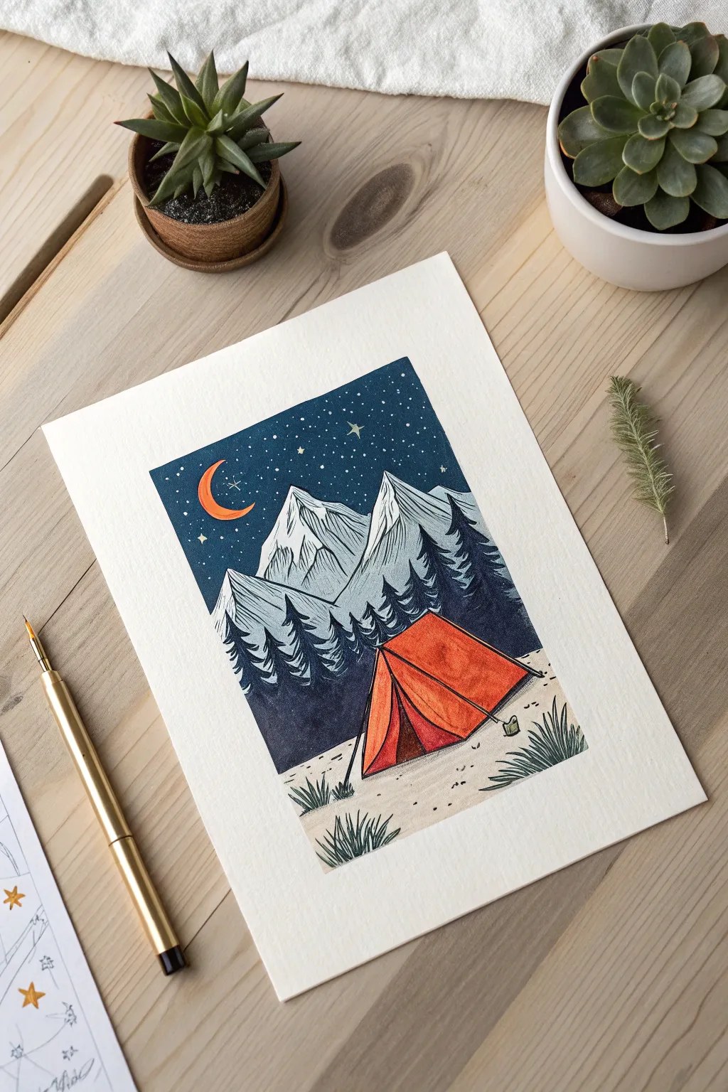 Capture the wild for Dad with this serene camping landscape drawing. The perfect DIY gift!
