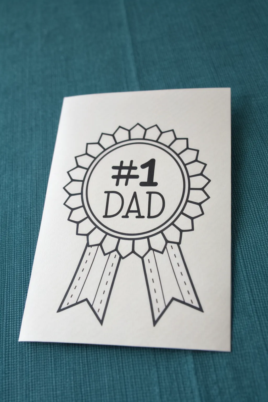 Color this bold #1 Dad ribbon badge drawing idea, minimalist Scandinavian style with boho flair