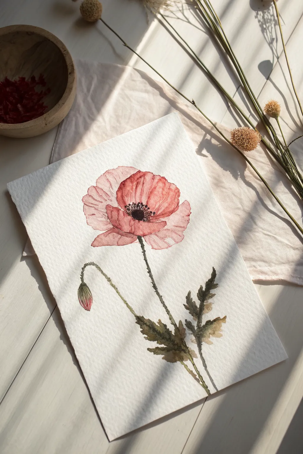 Easy poppy drawing with paper-thin petals and a bold translucent wash for instant drama.
