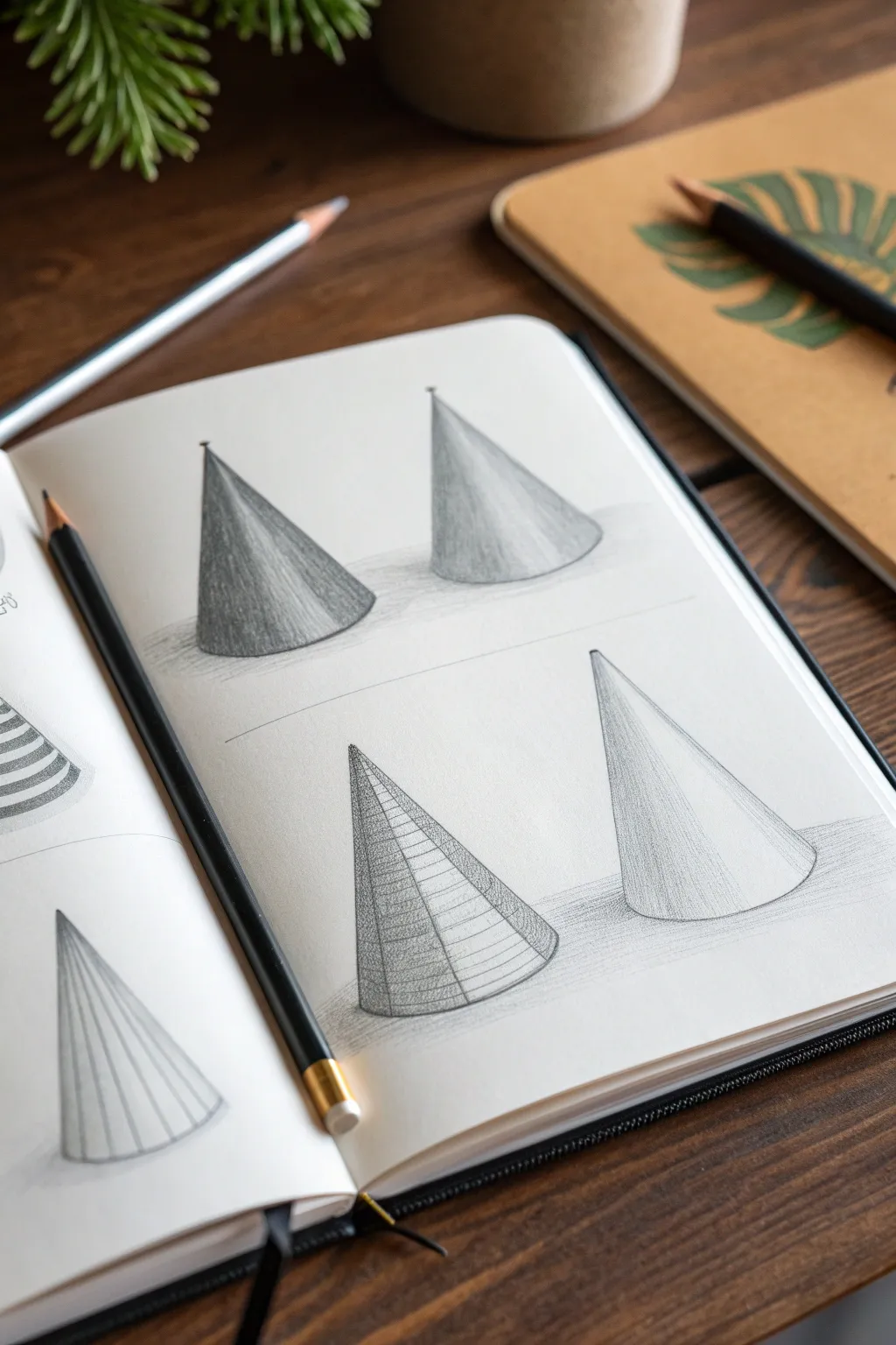 Cone form studies: varied ellipse bases and a softly shaded cone for volume practice