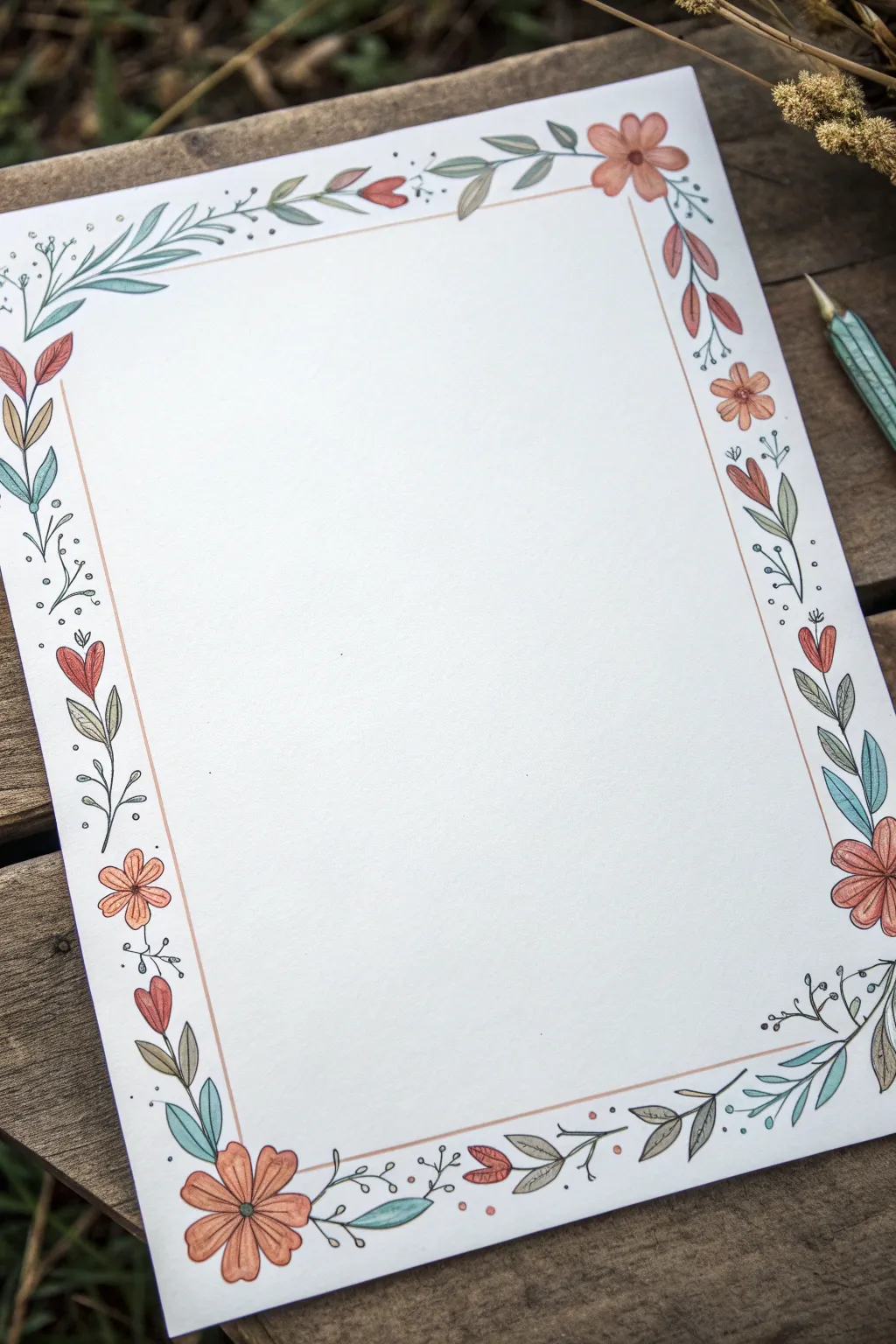 Airy floral garland frame with simple petal doodles for an elegant minimalist border