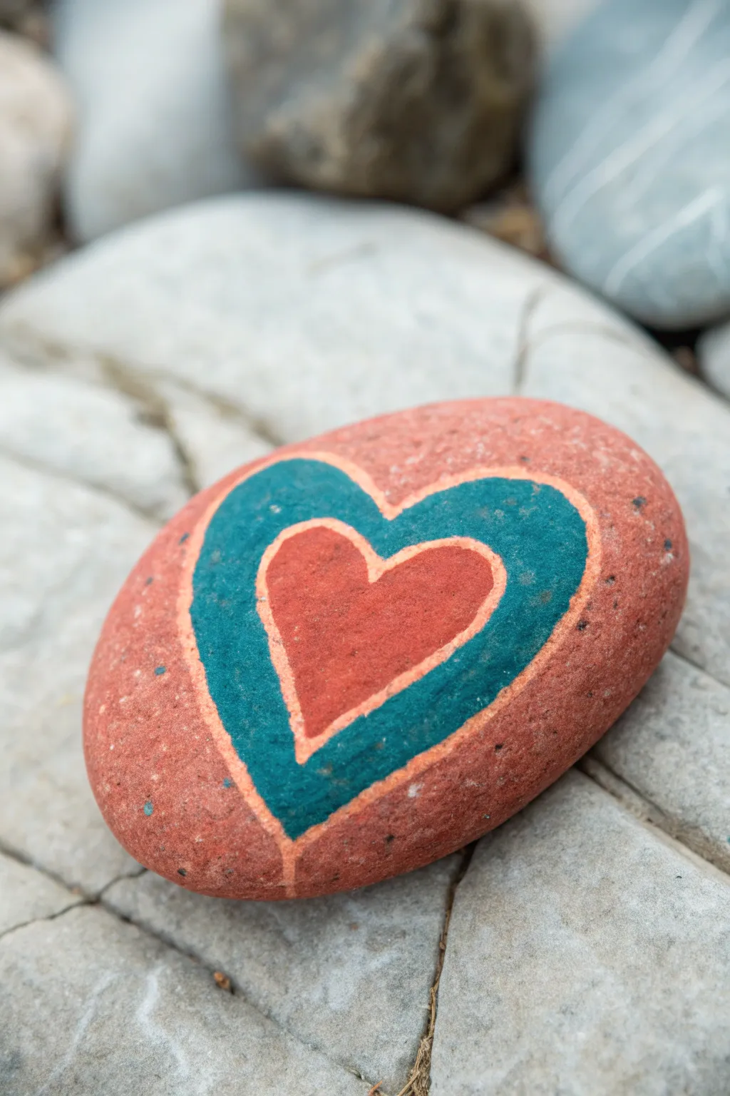 Thumbprint heart keepsake rock in bold coral and teal, minimalist and sweet for best friends