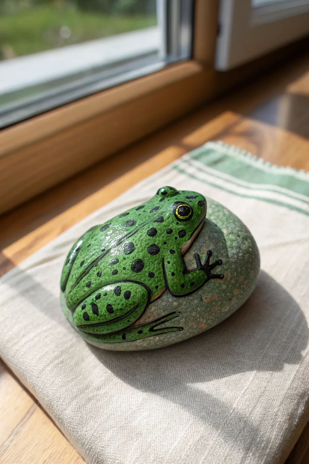 Speckled frog rock skin texture: crisp dots, soft freckles, and bold green in a minimal flat lay