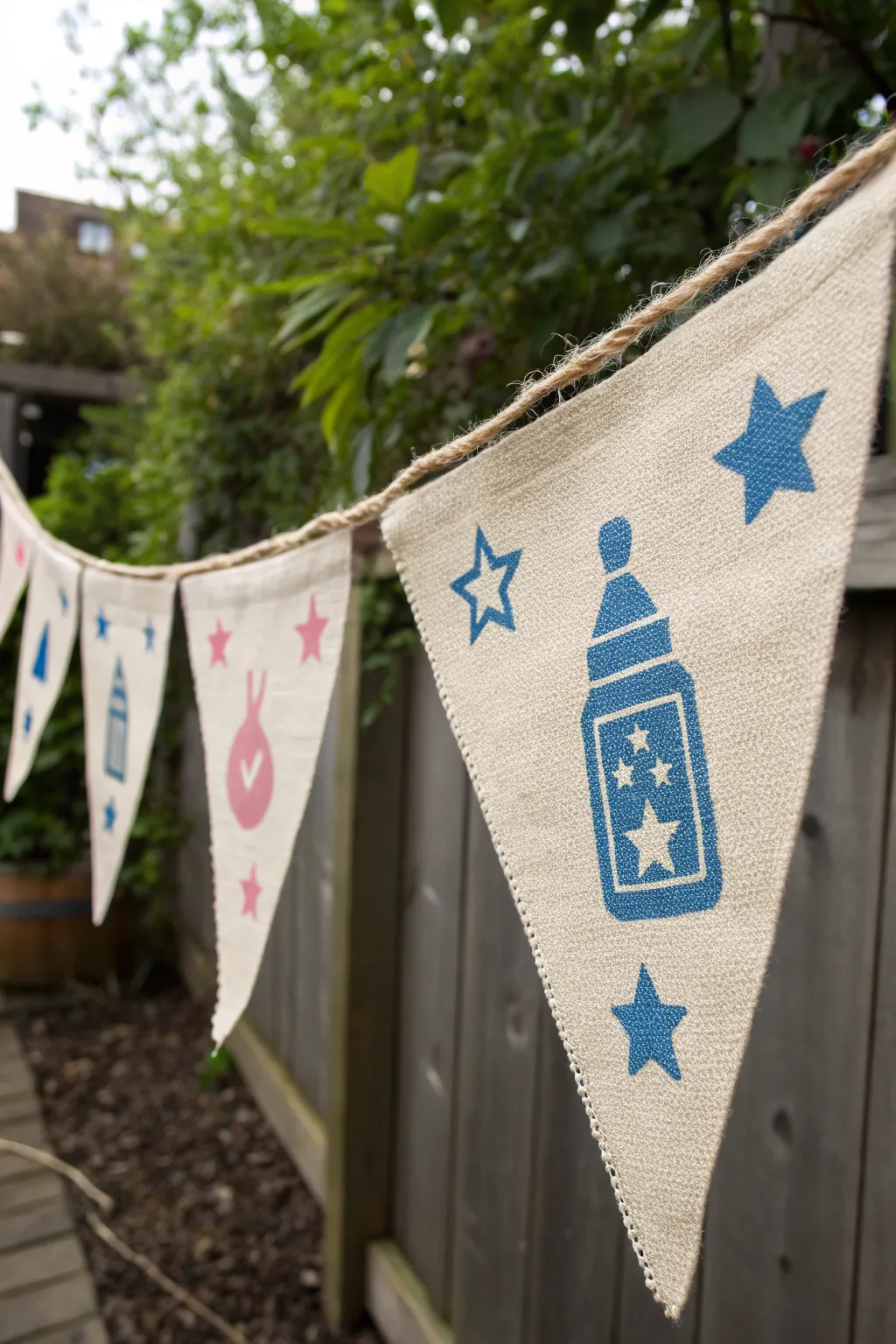 Minimal blue vs pink baby icon banner for a Scandinavian boho gender reveal drawing idea