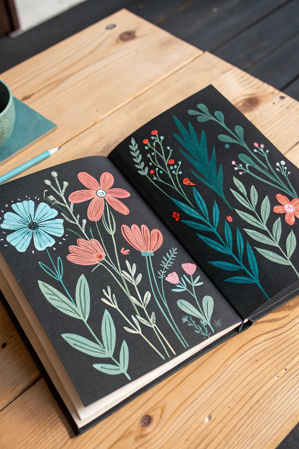 Watch opaque gouache colors pop against black paper for a bold, high-contrast floral masterpiece.