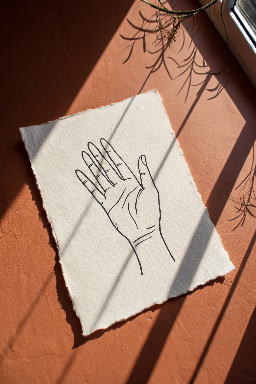 Continuous line hand drawing idea in Scandinavian minimal boho style with bold contrast