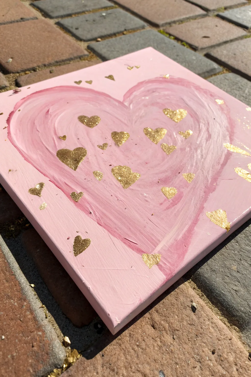 Elevate your DIY heart painting with shimmering gold leaf accents for a luxe boho finish.