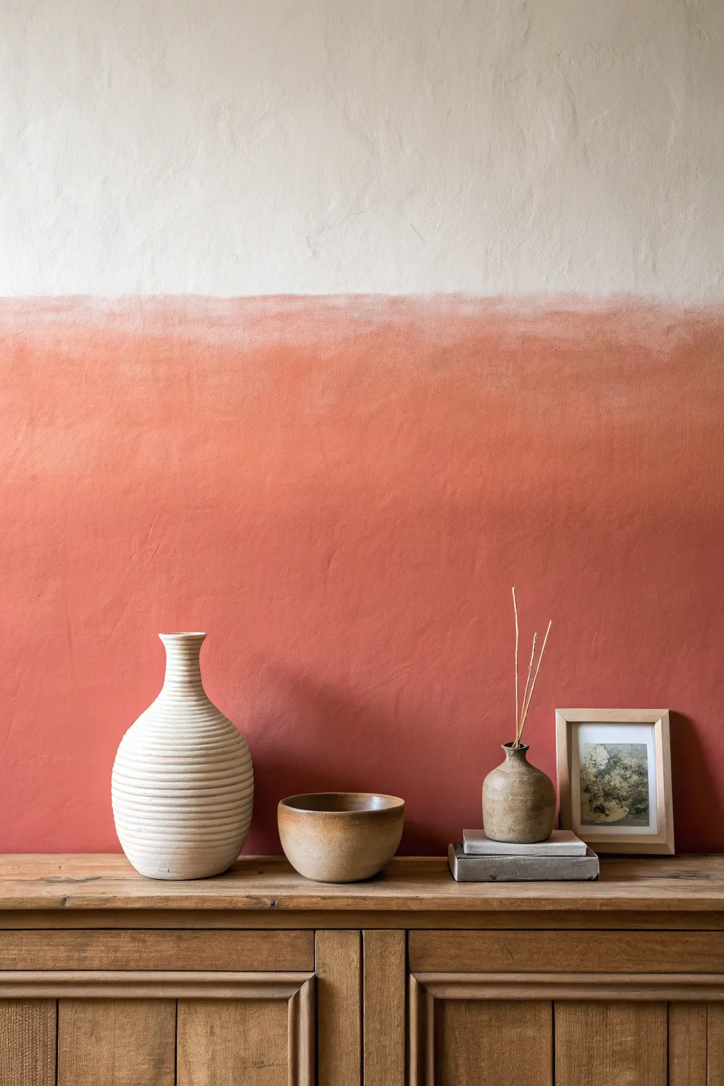 Easy ombré wall gradient: soft-to-bold color fade that transforms a minimalist nook.