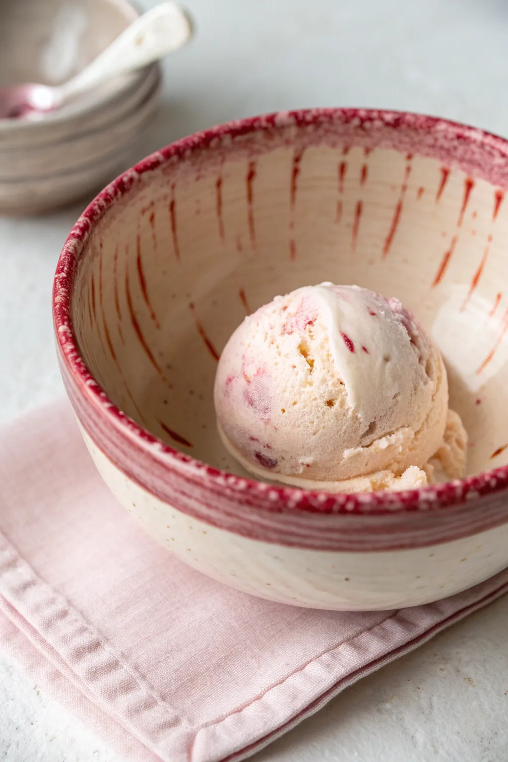 Painted scoop swirl inside a ceramic bowl to mimic ice cream, bold color with minimalist charm