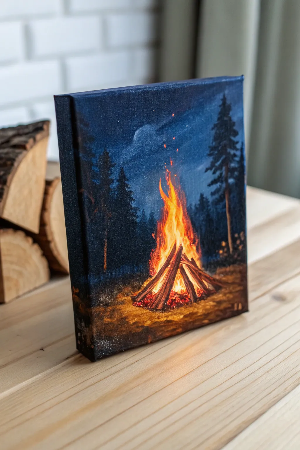 Warm campfire glow on a dark canvas, minimal and moody with bold Scandinavian-boho contrast
