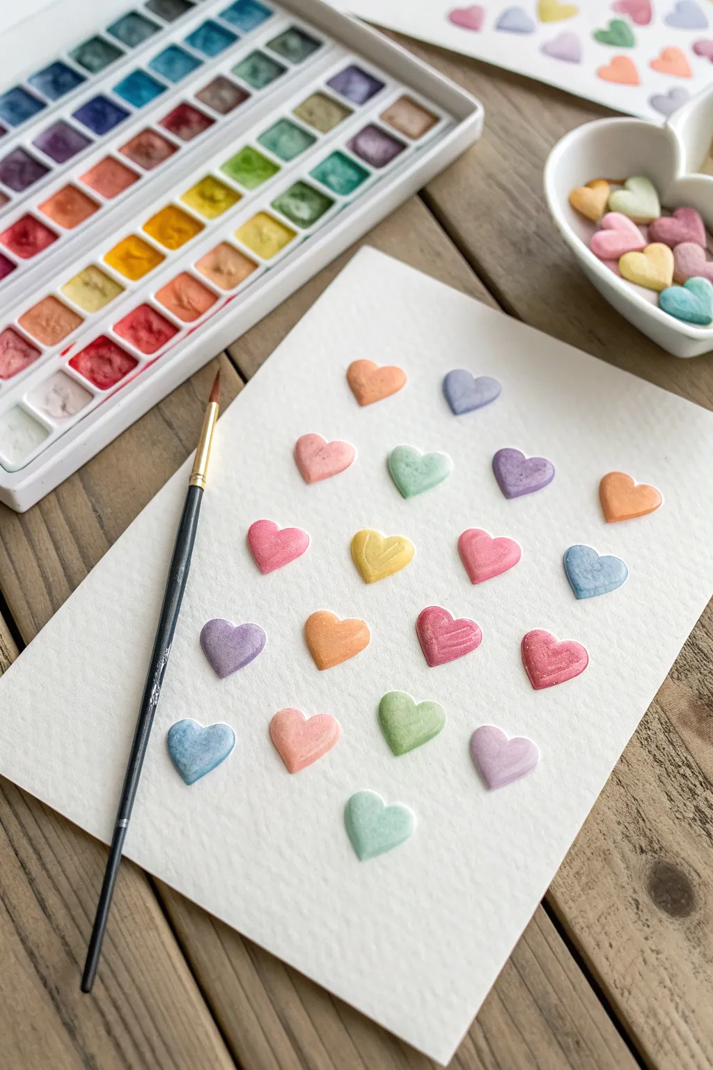 Painted candy-heart color study with soft 3D highlights, minimalist and sweetly boho.