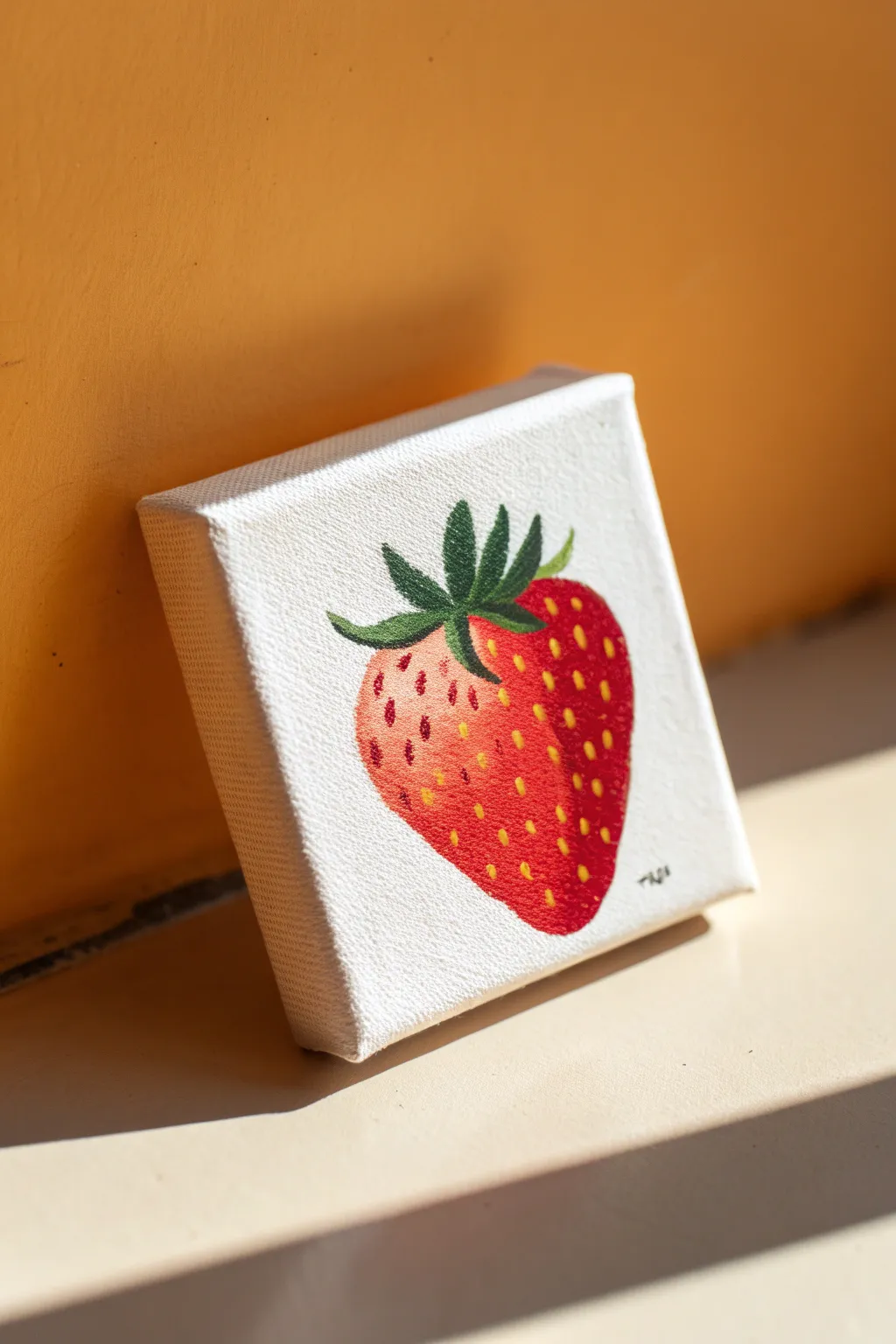 Mini canvas idea: one bold fruit in clean shapes with a soft cast shadow and Nordic calm.