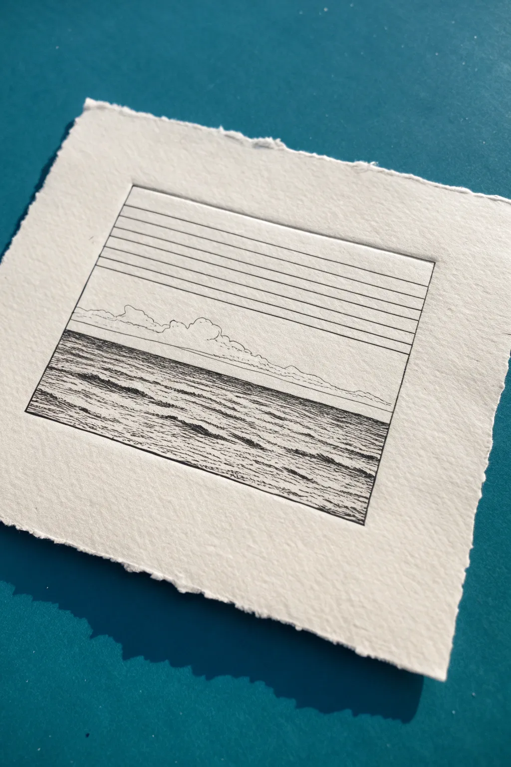 Minimal ocean horizon lines: a calming monochrome sketch with lots of airy negative space.