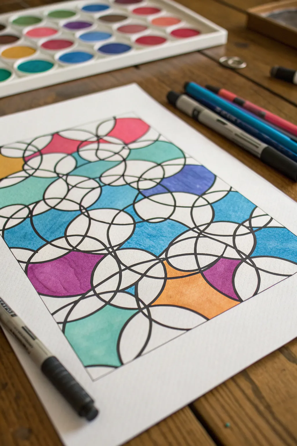 Neurographic lines and vibrant color cells for a calming, modern abstract drawing idea